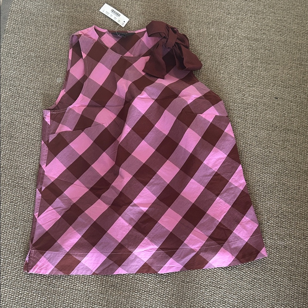 J. Crew Pink and Brown Checkered Top